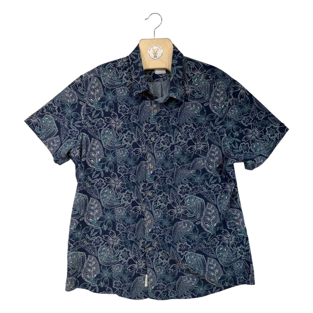 ROWM Men's XXL Blue Floral Short‎ Sleeve Button Up Shirt Stretch